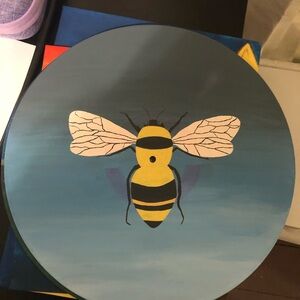 Bee Art Painting - Blue and Yellow